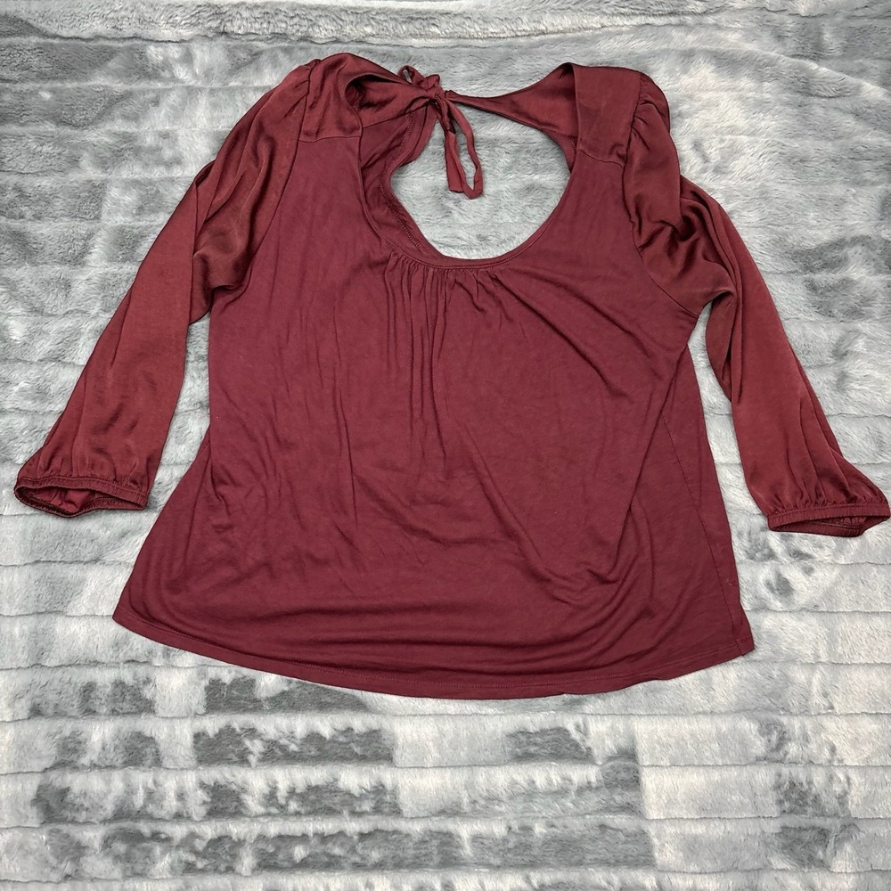 Banana Republic Burgundy Open Tie Back Mixed Media Long Sleeve Top Large